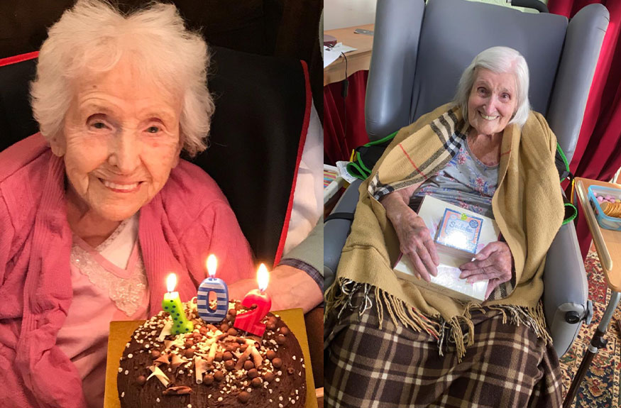 Smiling lady celebrating 102nd birthday